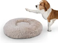 Haustierbett Fluffy Ø100cm ( Beige ) "XXL" - Hundekissen rund flauschig, , rutschfest und waschbar - Hundebett Katzenbett Hunde & Katzen