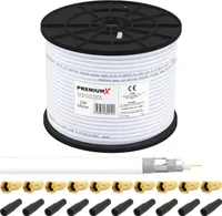 PremiumX 100m BASIC Koaxialkabel 135dB 4-fach SAT Antennenkabel Koax-Kabel RG6 Satellitenkabel 10x F-Stecker Tülle