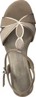 MARCO TOZZI Damen Sandalette T-Riemen Metallic Effekte Blockabsatz 2-28313-20, Größe:40 EU, Farbe:Beige