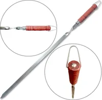 6 X Stabile Edelstahl Grillspiesse mit Holzgriff - 60 cm lang / 2 cm breit / 2mm Stark