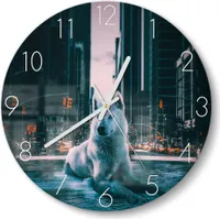 DEQOART Glasuhr Ø30 cm Zahlen 'Urbane Wolfsruh' Wanduhr Glas Uhr Design leise Küchenuhr