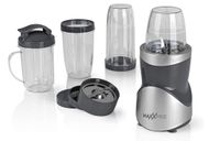 MAXXMEE Smoothie Maker Set 12-teilig Multifunktionaler Mixer 8 Funktionen, mit verschiedenen Mixbechergrößen inkl. To-Go Deckel Edelstahlklingen Grau