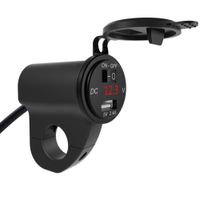 Motorrad 2.4A USB -Ladegerät -Ladegerät -Digitalanzeigevoltmeter mit Switch-Schwarz