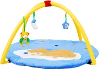 UNITED KIDS Krabbeldecke 'Dream Bär' mit Spielbogen Activity-Decke 88 cm Erlebnisdecke Spieldecke Spielmatte Krabbeldecke mit Spielbogen hellblau-gelb mit Bärchenmotiv