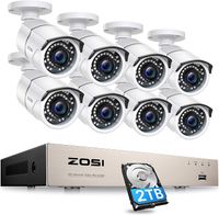 ZOSI 8CH H.265+ 5MP POE Außen Video Überwachungskamera Set mit 2TB Festplatte für Zu Hause