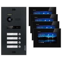 BALTER EVO Video Türsprechanlagen Schwarz Set 2-Draht BUS 7" LCD Monitor für 4 Familienhaus