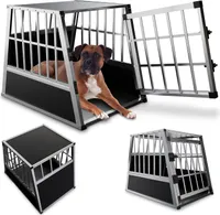 Juskys Alu Hunde-Transportbox L - 90 × 65 × 69 cm – Auto Hundebox robust & pflegeleicht – Gittertür verschließbar - Autotransportbox für Hunde