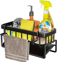Spülbecken Organizer, Küche Spüle Organizer mit Tropfschale Edelstahl Spülbeckenregal für für Schwamm, Spülmittel, Spültuch, Bürste Schwarz