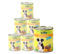 Dehner Hundefutter, Nassfutter vitaminreich, für Welpen und junge Hunde, Geflügel / Reis, 6 x 800 g Dose (4.8 kg)