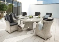 Destiny Sitzgruppe LUNA 6 Sessel + Tisch Ø150x75cm + Drehteller, vintage weiß
