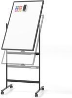 COSTWAY Oboustranná mobilní tabule, 60 x 100 cm, výškově nastavitelná magnetická tabule s kolečky, stojanem a zásobníkem na pera, včetně příslušenství pro školu, kancelář, domácnost (černá)