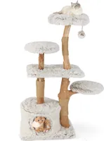 COSTWAY 135cm Kratzbaum, Katzenbaum mit Katzenhöhle, Plüschsitzfläche, Sitzplattform, Ball & Kratzpfosten, Katzenmöbel, Kletterbaum Massivholz