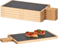 6 Servierplatten, Schiefer mit Bambusbrett - 40 x 19cm