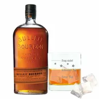 Bulleit Bourbon Frontier Whisky, Kentucky Straight Bourbon Whiskey, Alkoholgetränk, Alkohol, Flasche, 45 %, 700 ml, 749201, mit graviertem Glas