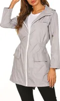 ASKSA Dámská bunda do deště Nepromokavá prodyšná lehká outdoorová bunda do deště s kapucí Windcheater, šedá, L