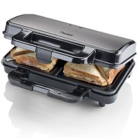 Bestron XL Sandwichmaker, Antihaftbeschichteter Sandwich-Toaster für 2 Sandwiches, 900 Watt, Farbe: Titangrau