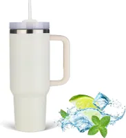 JFABL 40 oz Thermobecher mit Strohhalm und Henkel, Edelstahl Vakuum isolierter Kaffeebecher, Autobecher Tumbler für Heiß/Kaltgetränke, 1182 ml
