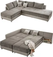 ECKSOFA-DAUERSCHLÄFER Doppelbett 306/223/95 cm Boxspring Federkern Topper, Schwenkteil rechts, Kunstleder Beige+Mikrofaser Grau Braun / 15102