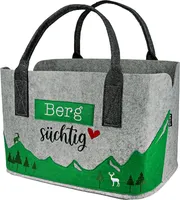 Taška Gilde, obdélníková, "Berg süchtig", nápis, plsť, světle šedá,Polyuretan4, d. 26 cm, š. 40 cm, v. 25 cm