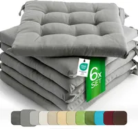 Sitzkissen Stuhlkissen Indoor & Outdoor 6er Set 40x40 cm - Grau - etérea Stuhl Kissen Auflage mit Bändern