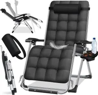 KESSER® Lehátko, lehátko, skládací s držákem na nápoje, zahradní židle s polštářem, lehátko, extra velké, nastavitelné opěradlo, zahradní lehátko