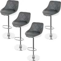 JEOBEST  Barhocker im 4er Set |  Kunstleder, höhenverstellbar 60-82 cm, 360° drehbar, Gestell aus verchromter Stahl | Grau+Weiß