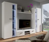 Wohnwand RUMBA XL Schrankwand TV-Schrank Wandregal 2xVitrine Wohnzimmer Anbauwand 300 cm Weiß