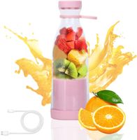 380ml Elektrischer Entsafter Fruchtmischflasche Smoothie Maker mit 6 Klingen, Wiederaufladbarer USB Entsafter für Shakes, Tragbare Fruchtpresse (Rosa)