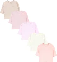 TupTam Baby Mädchen Langarmshirt Sterne 5er Pack, Farbe: Rosa Apricot Puderrosa Beige Ecru, Größe: 92