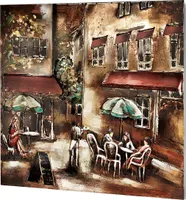Kobolo Wandbild Wanddeko Metallbild 3D-Bild - Café - 90x90 cm -  Leinwand Kunstdruck Einrichtung Wohnzimmer Büro Flur Deko Home Abstrakt Modern