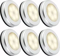 6 Stück 6 LEDs Nachtlicht Mit Bewegungsmelder Sensor, Auto On/Off für Flur/Küche/Schlafzimmer/Treppe/Schrank (Silber, Warmweiß Licht)