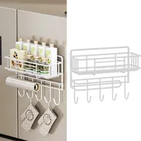 Kühlschrank Regal,Gewürzregal ohne Bohren, Hängeregal mit 5 Haken, Hängendes Küchenregal(Weiß)