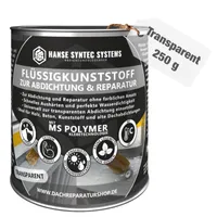 Flüssigkunststoff TRANSPARENT, 250g,Hohe Ergiebigkeit, 0,4Kg/m² (in 2-Schichten), sehr flüssig, glasklar, Lösemittelfrei, dichtet sofort, MS-Polymer, UV- & Witterungsbeständig