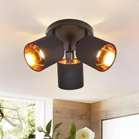 ZMH Deckenleuchte 3 Flammig Deckenlampe Schwarz Rund Deckenstrahler Vintage Deckenspot LED Wandstrahler Schwenkbar 350° E14 (ohne Leuchtmittel)