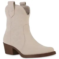 VAN HILL Damen Stiefeletten Cowboy Boots 835978, Farbe: Beige Velours, Größe: 38