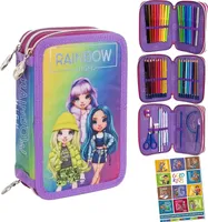Federtasche 3-fache Federmappe Rainbow High Silver Style Motiv Federmäppchen 46-teilig gefüllte Schüleretui Stifte und Pinsel inkl. Aufgabenheft Federbox Etui Schul-Etui