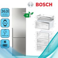 Bosch Serie 6 Freistehende Kühl-Gefrier-Kombination, 203 x 60 cm, Edelstahl (mit Antifingerprint) KGN39AIAT