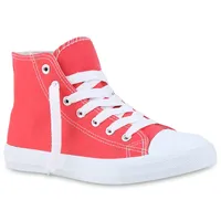 Mytrendshoe Sneakers High Damen Canvas Turnschuhe Viele Farben & Größen 812549, Farbe: Hellrot, Größe: 36