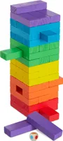 Relaxdays Holz Wackelturm, 48 Bausteine zum Stapeln, Würfel, für Kinder ab 3 Jahren, Geschicklichkeit, Stapelturm, bunt