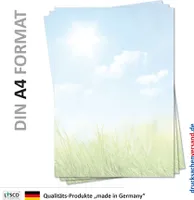 Motiv Briefpapier (Natur-5126, DIN A4, 100 Blatt) grüne Wiese Gras blauer sonniger Himmel mit Weißen Wolken Motivpapier