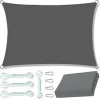 Kanwod Sonnensegel 4x4m wasserdicht, Seilspannmarkise für Balkon und Terrasse, UV-Schutz, inkl Befestigungsseile, grau