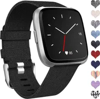 Kompatibel mit Fitbit Versa Armband/Fitbit Versa 2 Armband, Woven Ersetzerband Verstellbares Zubehör Uhrenarmband Kompatibel mit Fitbit Versa/Versa Lite, Klein Schwarz, L