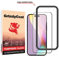 GrizzlyCoat Easy Fit  Apple iPhone 15 Plus Panzerglas Gehärtetes Glas Displayschutz - Hüllenfreundlich + Applikator - Schwarz