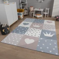 TT Home Kinderzimmerteppich Teppich Junge Mädchen Kinderteppich Baby Herzen Pastell Größe 120x160 cm