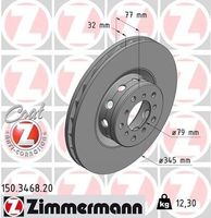 ZIMMERMANN Bremsscheibe 150.3468.20 für BMW 5 Limousine (E39) 77mm 12 3kg 345mm