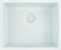 Caressi White Line quadratisches Spülbecken für Aufbau und Unterbau CAGRPP50WH-TU, Küchenspüle weiß Quarz