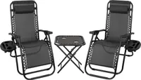 Meisterhome® Sonnenliege Set klappbar Liegestuhl mit verstellbarem Kopfpolster & Rückenlehne - Gartenliegen – Campingstuhl - Wetterfest – Relaxliege - Mit Getränkehalter -  atmungsaktiv – Schwarz, Model:3-Teilig