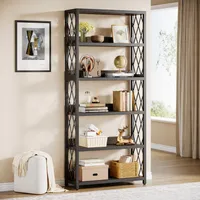 Tribesigns Bücherregal, industrielles 5-stöckiges Etagere-Bücherregal, hohes Bücherregal Walnuss mit Metallrahmen, Schwarzer Stahlrahmen