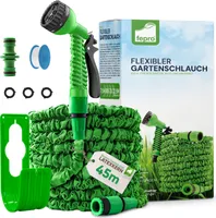 Fepro® Flexibler Gartenschlauch mit 7 Funktion 45m basic, Wasserschlauch flexibel mit 3-Fach Latexkern inkl. Adapter für 1/2' 3/4' Zoll und Wandhalterung, dehnbarer flexiSchlauch