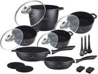 Topfset, 4 Töpfe, 2 Pfannen + Küchenzubehör, Silikonfüße, Induktion, Deckel